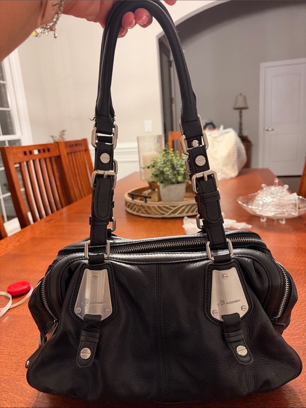 B. Makowsky Black Leather Shoulder Bag